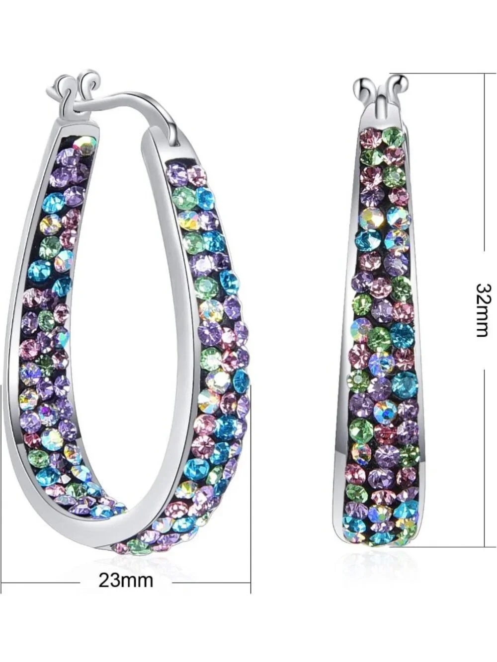 Sparkling Silver Plated Inside Out Crystal Hoop Earrings for Women - 1.2 Inch
